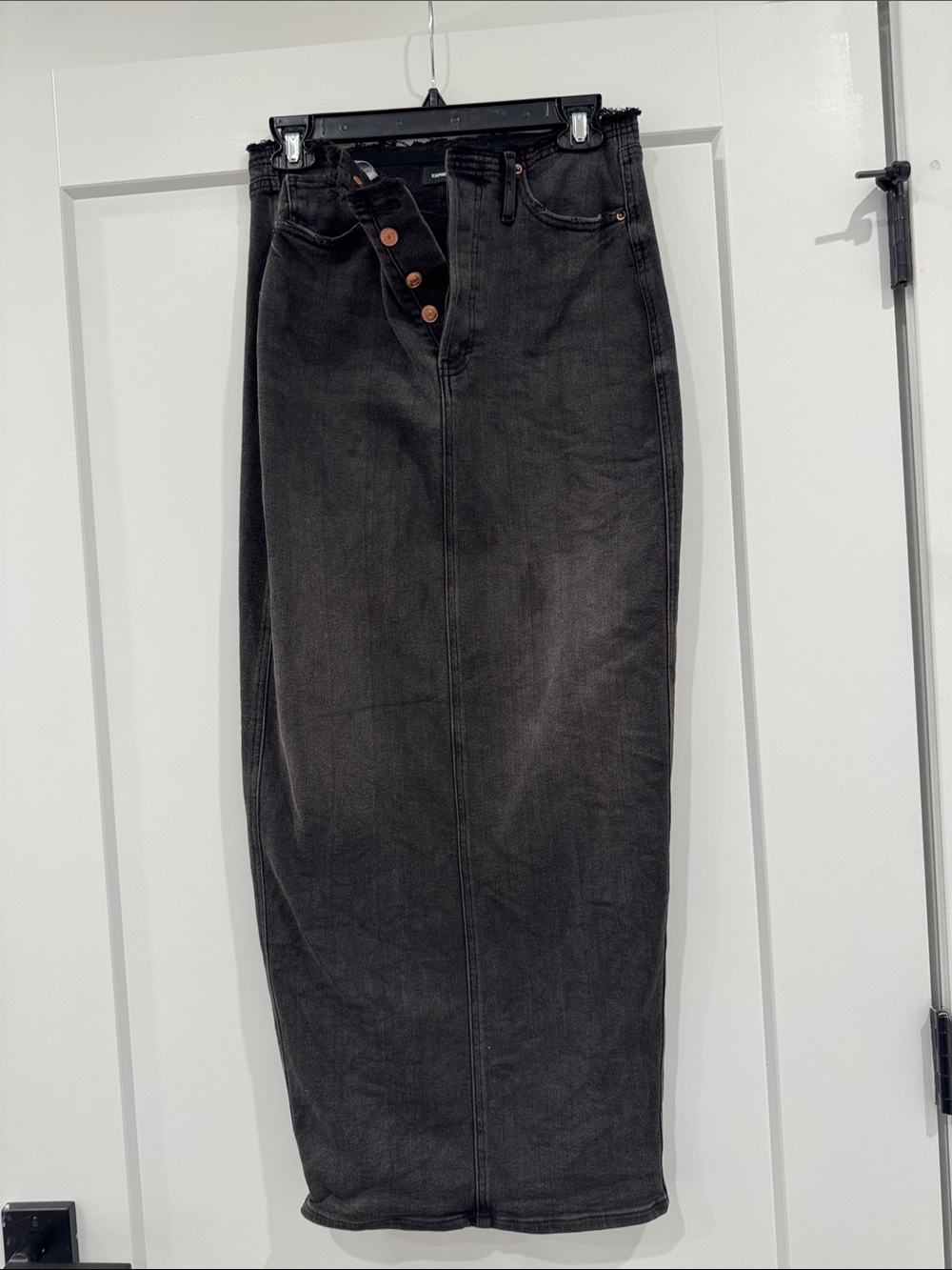 Express Black Distressed Button-Fly Denim Skirt